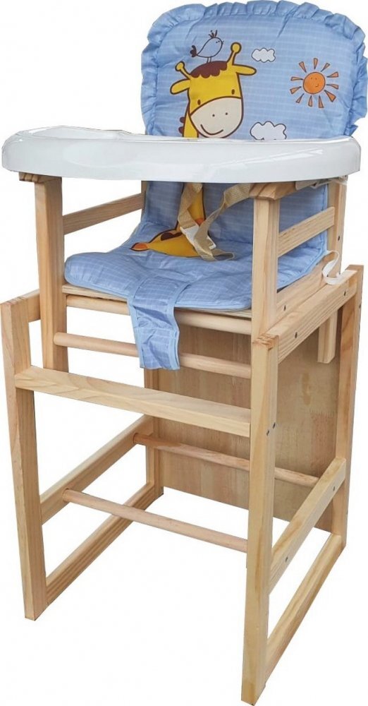 Novokids Scaun de masa pentru copii si bebe Wooden Table Chair Albastru transformabil in masuta din lemn masiv centura de siguranta sezut detasabil masuta detasabila