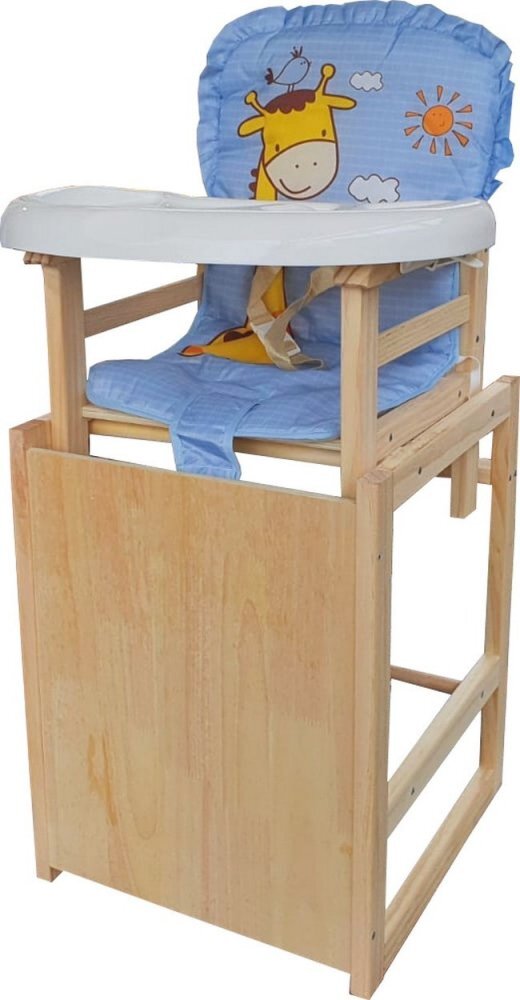 Novokids Scaun de masa pentru copii si bebe Wooden Table Chair Albastru transformabil in masuta din lemn masiv centura de siguranta sezut detasabil masuta detasabila