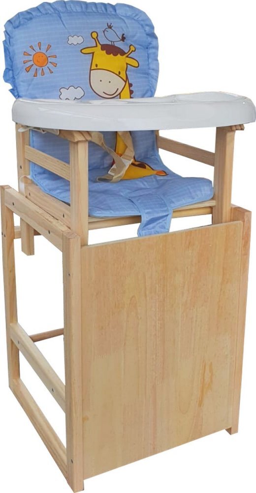 Novokids Scaun de masa pentru copii si bebe Wooden Table Chair Albastru transformabil in masuta din lemn masiv centura de siguranta sezut detasabil masuta detasabila