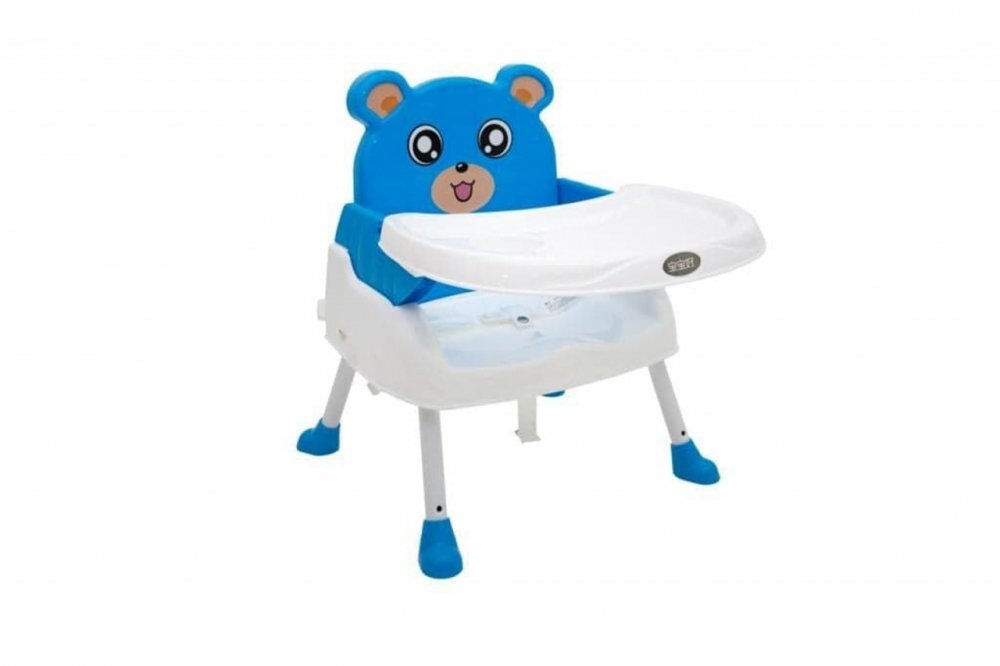 Novokids Scaun de masa pentru copii Teddy Bear Albastru 3 in 1 transformabil in scaunel copii functie inaltator scaun 2 trepte de inaltime sezut confortabil masuta detasabila