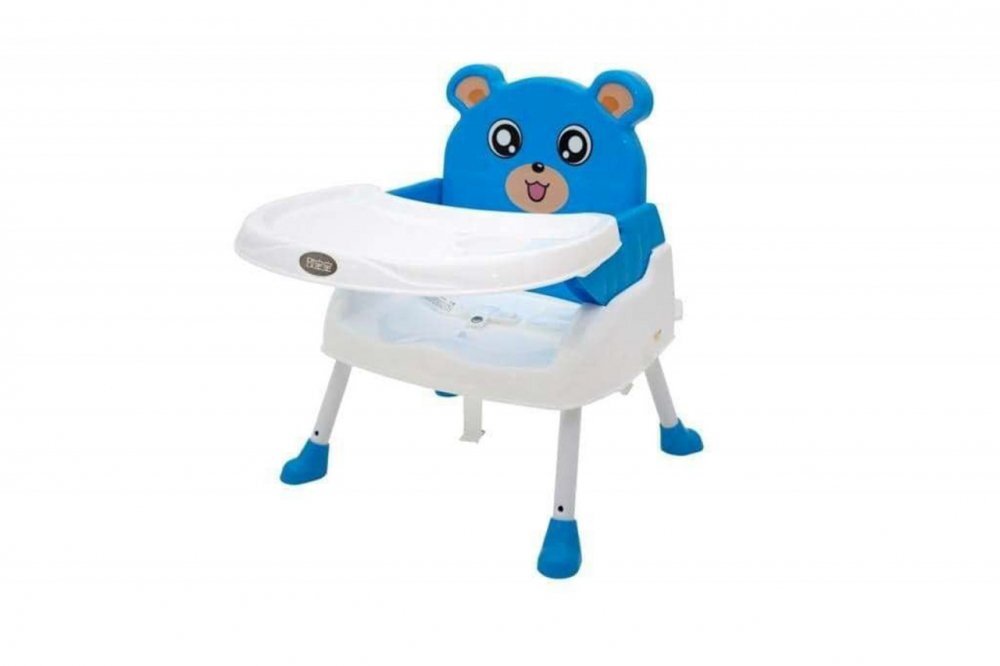 Novokids Scaun de masa pentru copii Teddy Bear Albastru 3 in 1 transformabil in scaunel copii functie inaltator scaun 2 trepte de inaltime sezut confortabil masuta detasabila