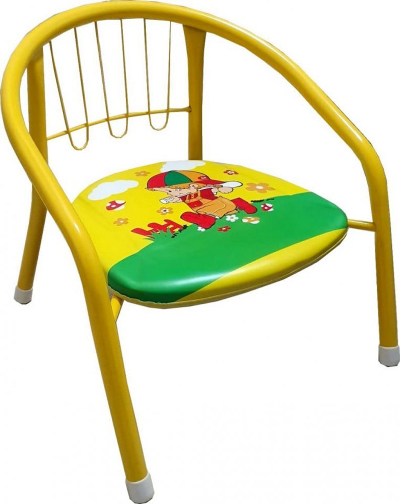Novokids Scaun metalic pentru copii Little Chair Galben Sezut moale cu sunete Interior si exterior Dimensiuni 36x36x34 cm Vopsea lucioasa
