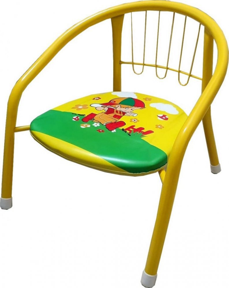 Novokids Scaun metalic pentru copii Little Chair Galben Sezut moale cu sunete Interior si exterior Dimensiuni 36x36x34 cm Vopsea lucioasa
