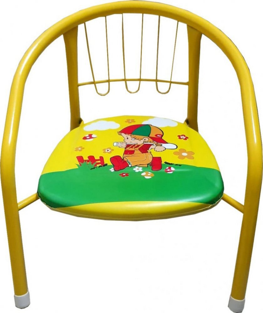 Novokids Scaun metalic pentru copii Little Chair Galben Sezut moale cu sunete Interior si exterior Dimensiuni 36x36x34 cm Vopsea lucioasa