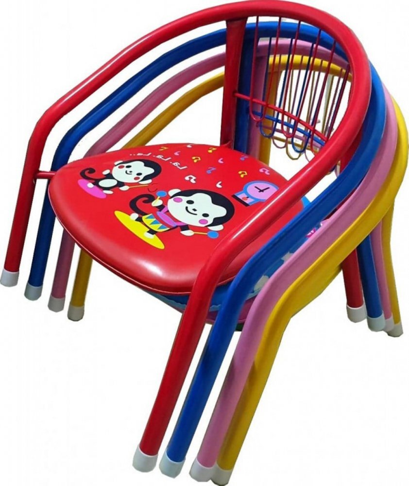 Novokids Set 4 scaune metalice pentru copii Little Chair Multicolor Sezut moale cu sunete Pentru interior si exterior Dimensiuni 36x36x34 cm Vopsea lucioasa