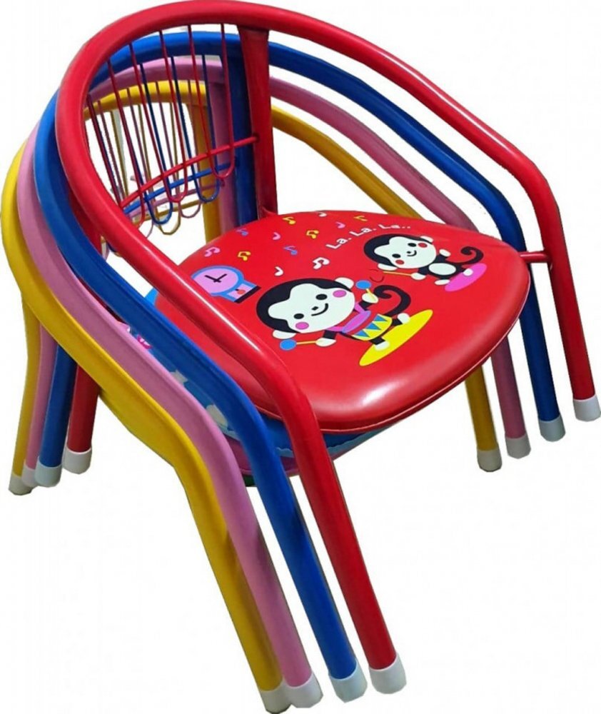 Novokids Set 4 scaune metalice pentru copii Little Chair Multicolor Sezut moale cu sunete Pentru interior si exterior Dimensiuni 36x36x34 cm Vopsea lucioasa