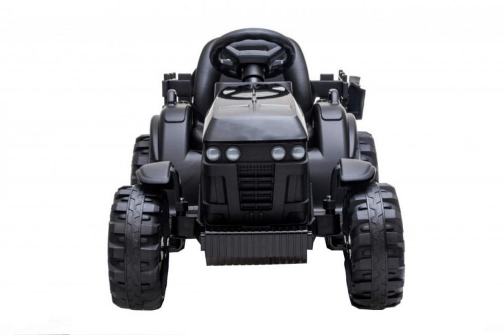 Novokids Tractor electric pentru copii Super Tytan Farmer XXL Negru cu acumulator remorca melodii si USB varsta 3-8 ani baterie 12V 2 viteze lumini
