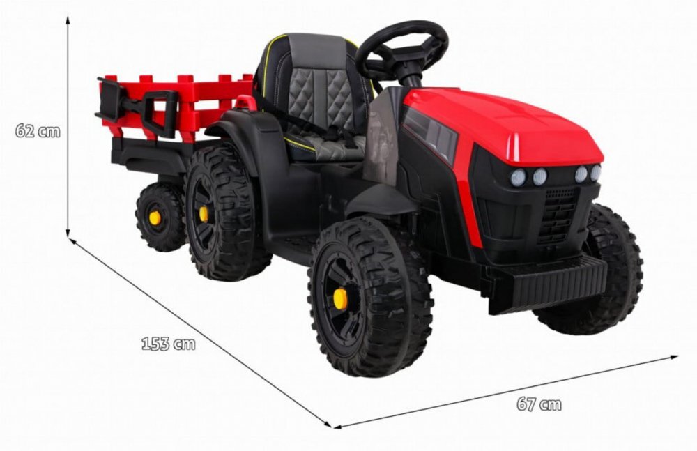Novokids Tractor electric pentru copii Super Tytan Farmer XXL Rosu cu acumulator remorca melodii si USB varsta 3-8 ani baterie 12V 2 viteze lumini