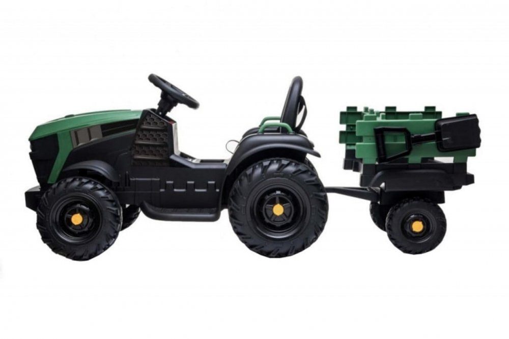 Novokids Tractor electric pentru copii Super Tytan Farmer XXL Verde cu acumulator remorca melodii si USB varsta 3-8 ani baterie 12V 2 viteze lumini