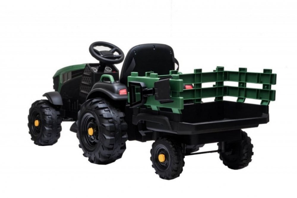 Novokids Tractor electric pentru copii Super Tytan Farmer XXL Verde cu acumulator remorca melodii si USB varsta 3-8 ani baterie 12V 2 viteze lumini