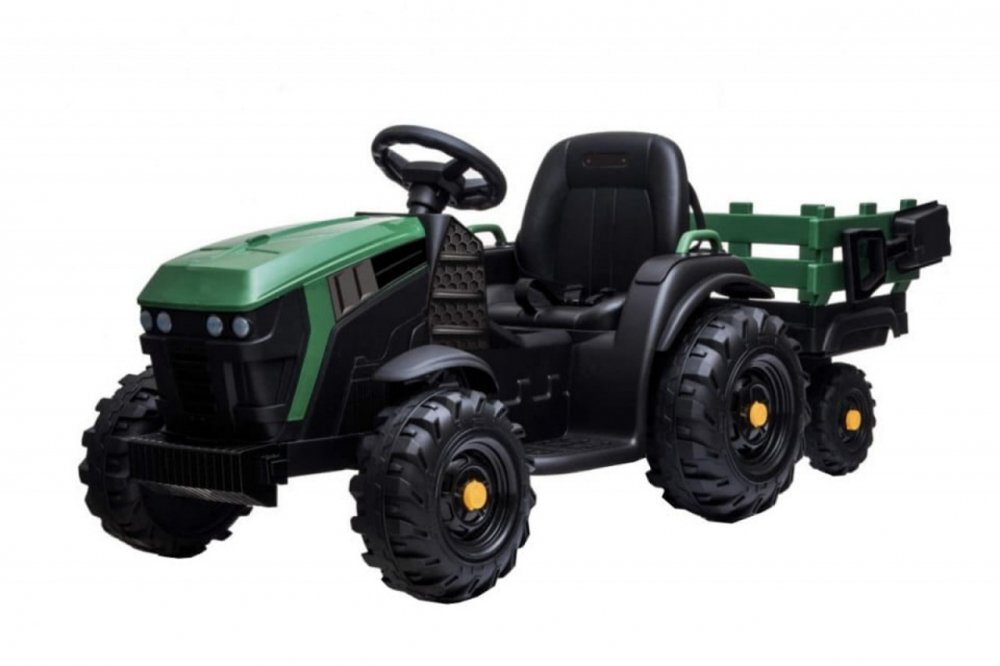 Novokids Tractor electric pentru copii Super Tytan Farmer XXL Verde cu acumulator remorca melodii si USB varsta 3-8 ani baterie 12V 2 viteze lumini