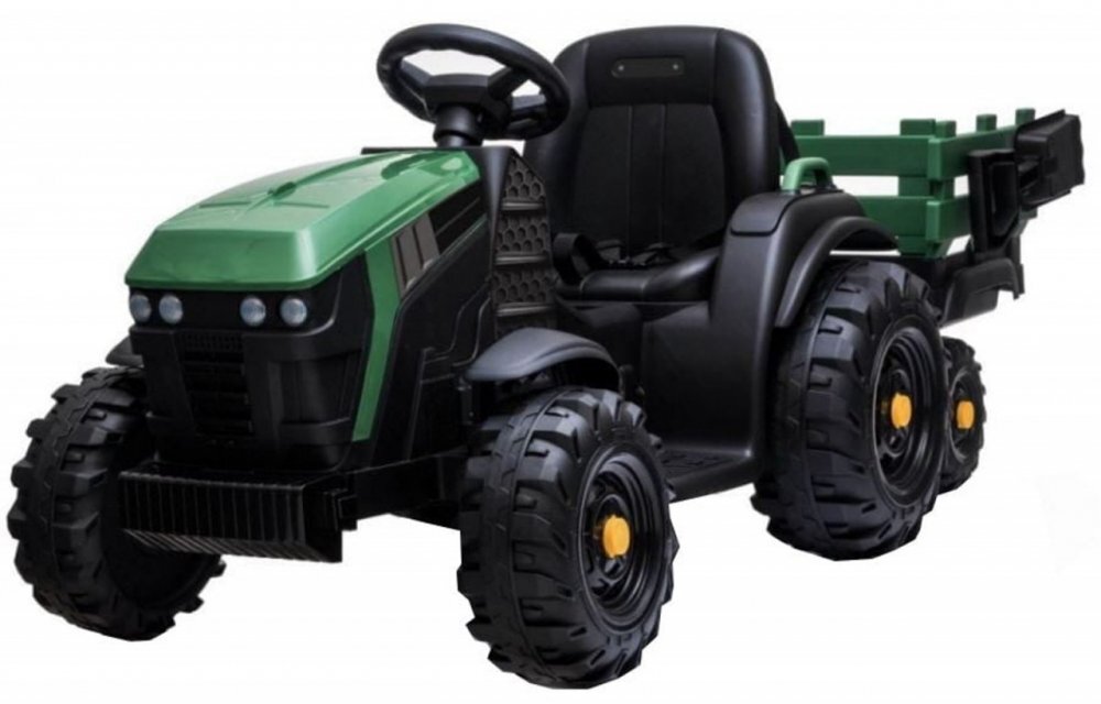 Novokids Tractor electric pentru copii Super Tytan Farmer XXL Verde cu acumulator remorca melodii si USB varsta 3-8 ani baterie 12V 2 viteze lumini