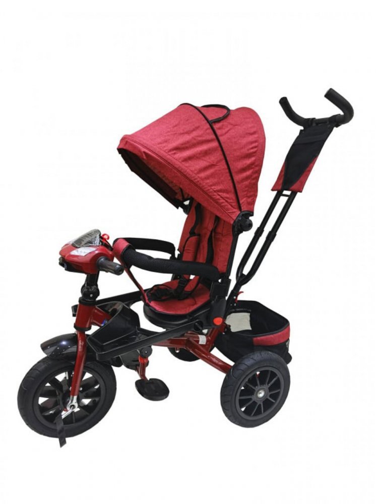 Novokids Tricicleta pentru copii Super Trike Rosu Bordeaux cu copertina melodii si lumini roti din cauciuc pozitie somn scaun reversibil cu rotatie 360 grade