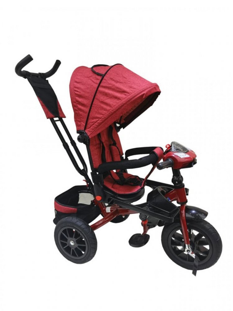 Novokids Tricicleta pentru copii Super Trike Rosu Bordeaux cu copertina melodii si lumini roti din cauciuc pozitie somn scaun reversibil cu rotatie 360 grade