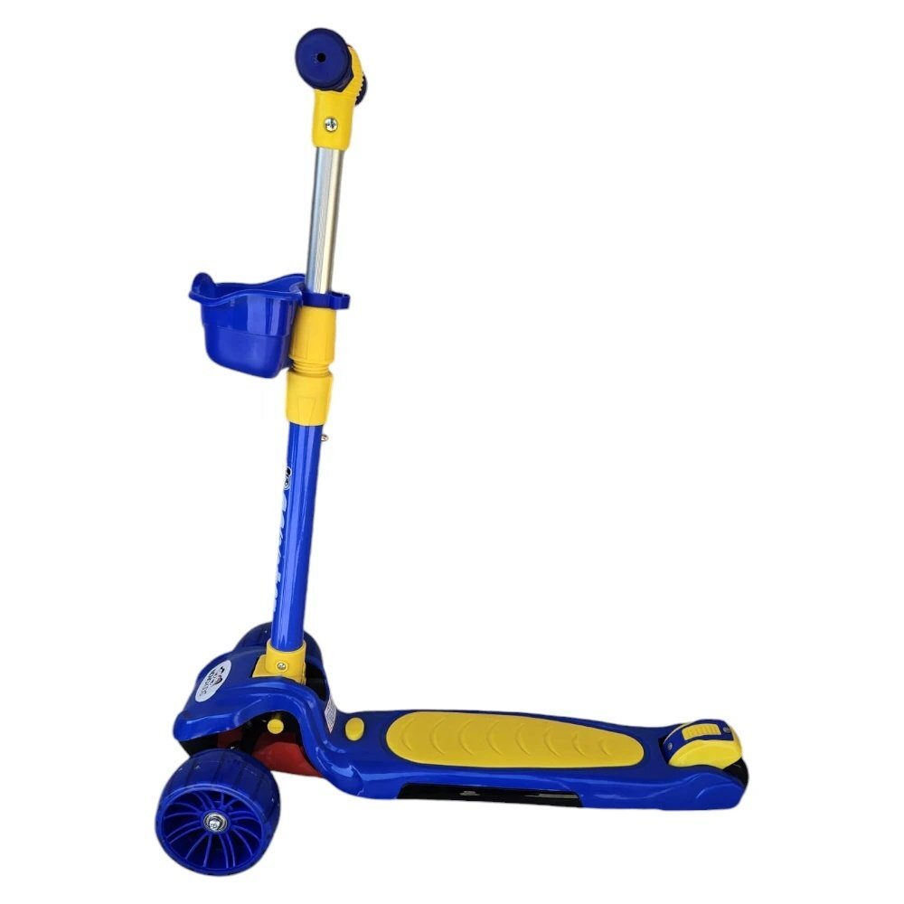 Novokids Trotineta pentru copii Mini Scooter 6160 Albastru cu roti luminoase din silicon melodii si lumini 3 roti pliabila maner reglabil greutate suportata 50 kg