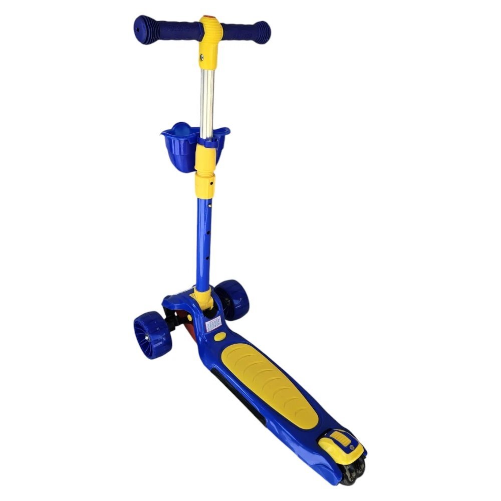 Novokids Trotineta pentru copii Mini Scooter 6160 Albastru cu roti luminoase din silicon melodii si lumini 3 roti pliabila maner reglabil greutate suportata 50 kg