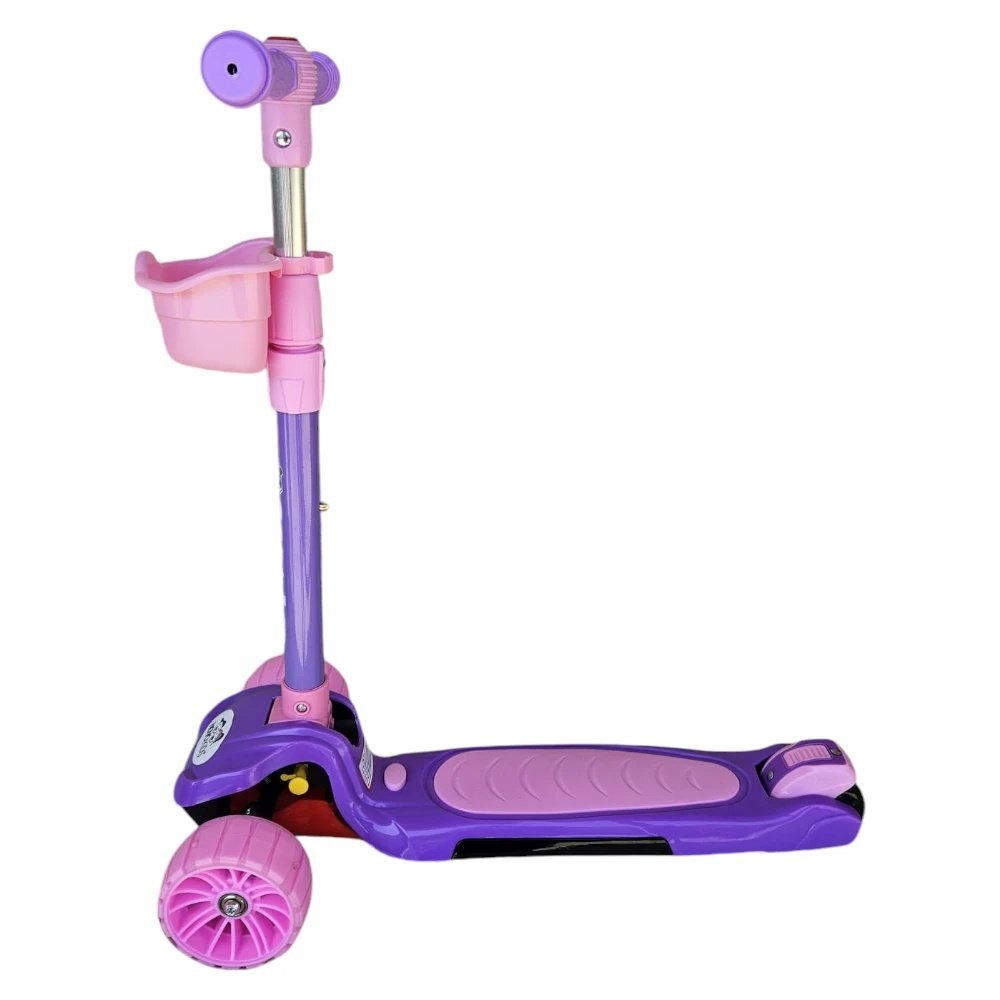 Novokids Trotineta pentru copii Mini Scooter 6160 RozMov cu roti luminoase din silicon melodii si lumini 3 roti pliabila maner reglabil greutate suportata 50 kg