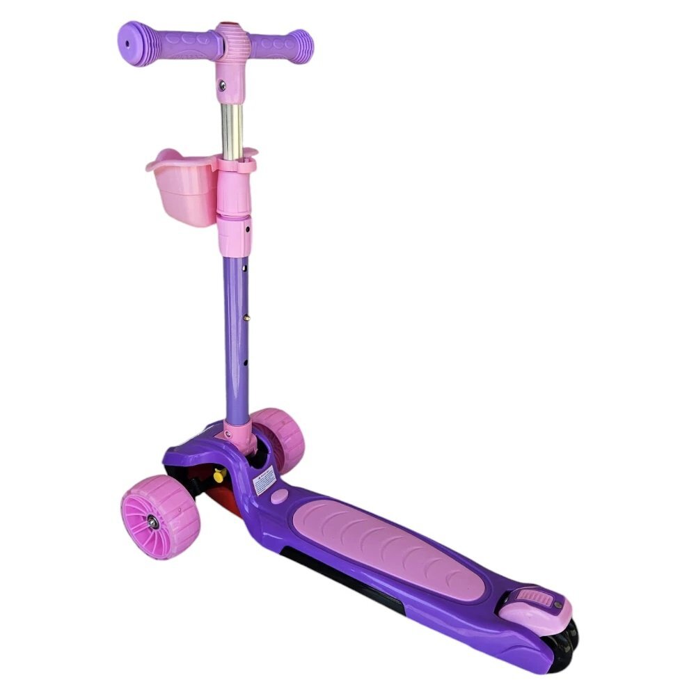 Novokids Trotineta pentru copii Mini Scooter 6160 RozMov cu roti luminoase din silicon melodii si lumini 3 roti pliabila maner reglabil greutate suportata 50 kg