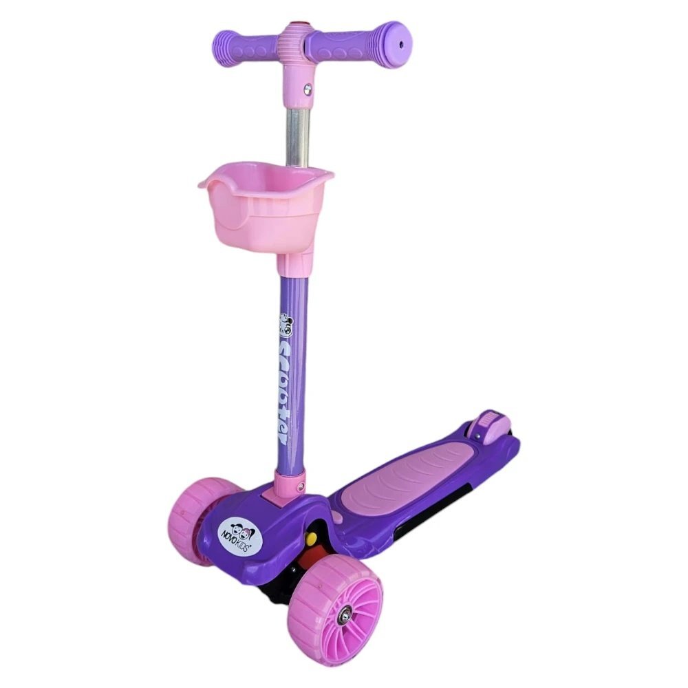 Novokids Trotineta pentru copii Mini Scooter 6160 RozMov cu roti luminoase din silicon melodii si lumini 3 roti pliabila maner reglabil greutate suportata 50 kg