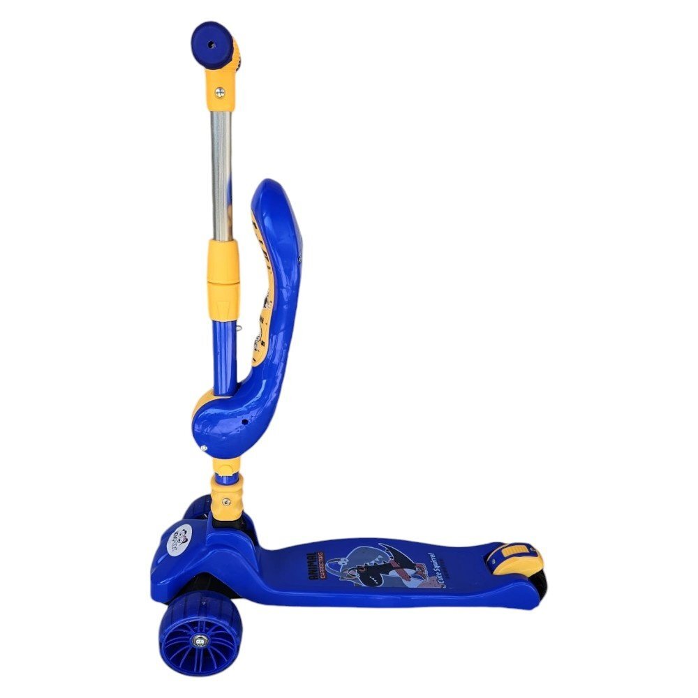 Novokids Trotineta pentru copii Mini Scooter 8010 Albastru 2 in 1 cu roti luminoase din silicon melodii 3 roti pliabila maner reglabil greutate suportata 50 kg