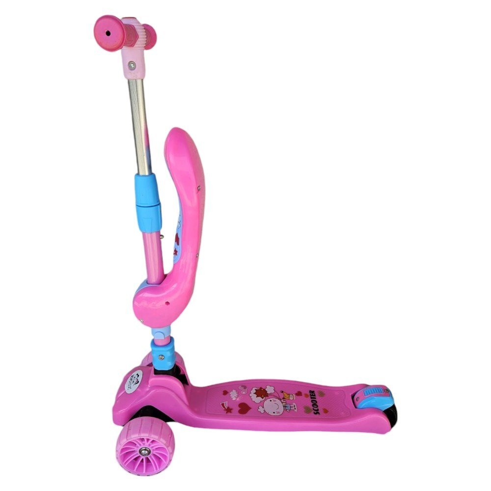 Novokids Trotineta pentru copii Mini Scooter 8010 Roz 2 in 1 cu roti luminoase din silicon melodii 3 roti pliabila maner reglabil greutate suportata 50 kg