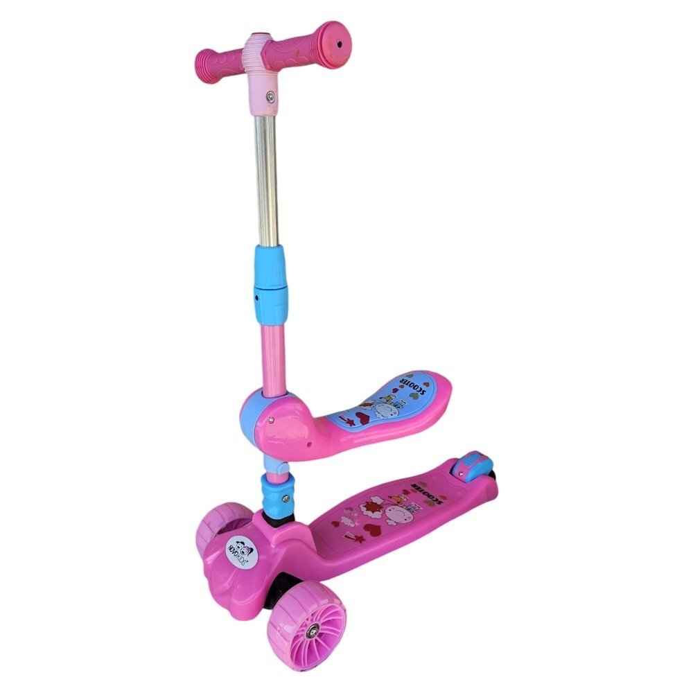 Novokids Trotineta pentru copii Mini Scooter 8010 Roz 2 in 1 cu roti luminoase din silicon melodii 3 roti pliabila maner reglabil greutate suportata 50 kg