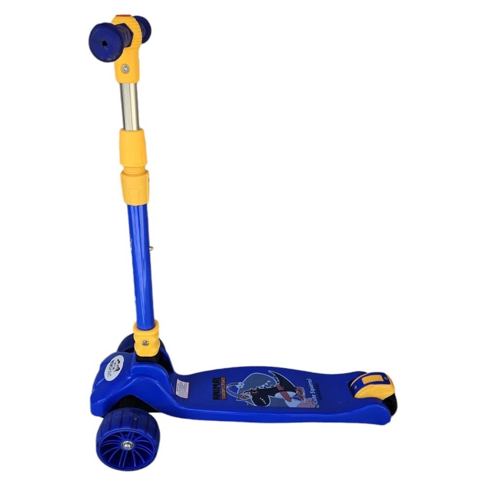 Novokids Trotineta pentru copii Mini Scooter 8020 Albastru cu roti luminoase din silicon melodii si lumini 3 roti pliabila maner reglabil pe inaltime greutate suportata 50 kg
