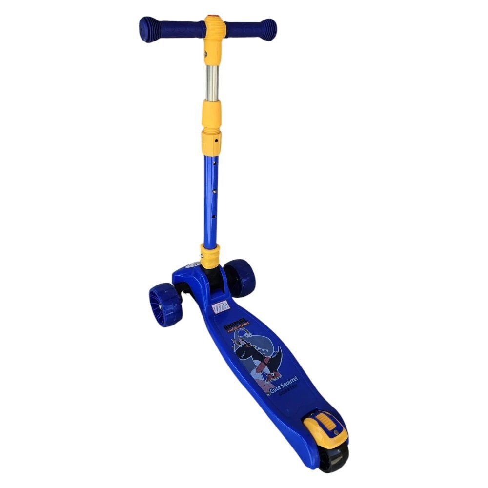 Novokids Trotineta pentru copii Mini Scooter 8020 Albastru cu roti luminoase din silicon melodii si lumini 3 roti pliabila maner reglabil pe inaltime greutate suportata 50 kg