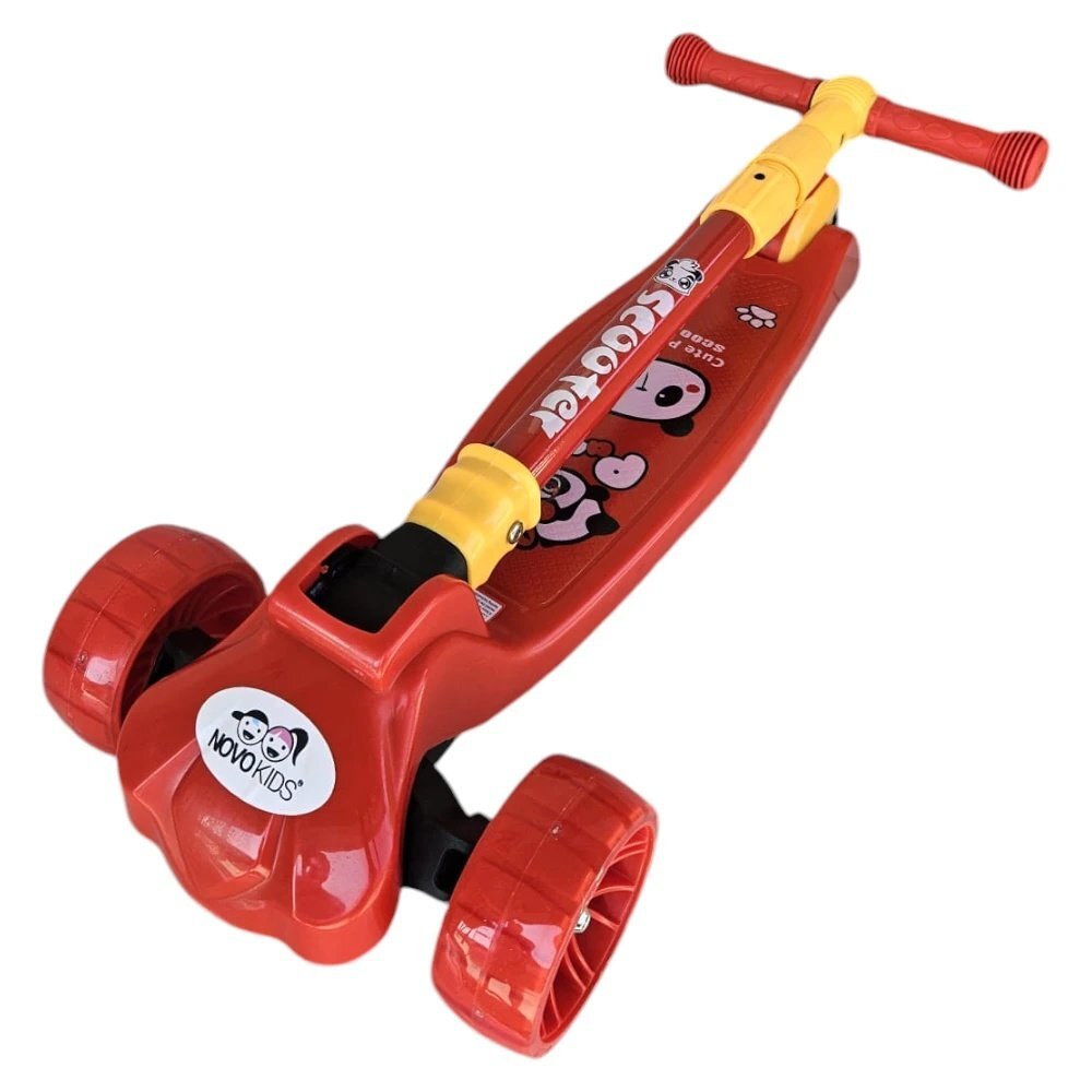 Novokids Trotineta pentru copii Mini Scooter 8020 Rosu cu roti luminoase din silicon melodii si lumini 3 roti pliabila maner reglabil pe inaltime greutate suportata 50 kg