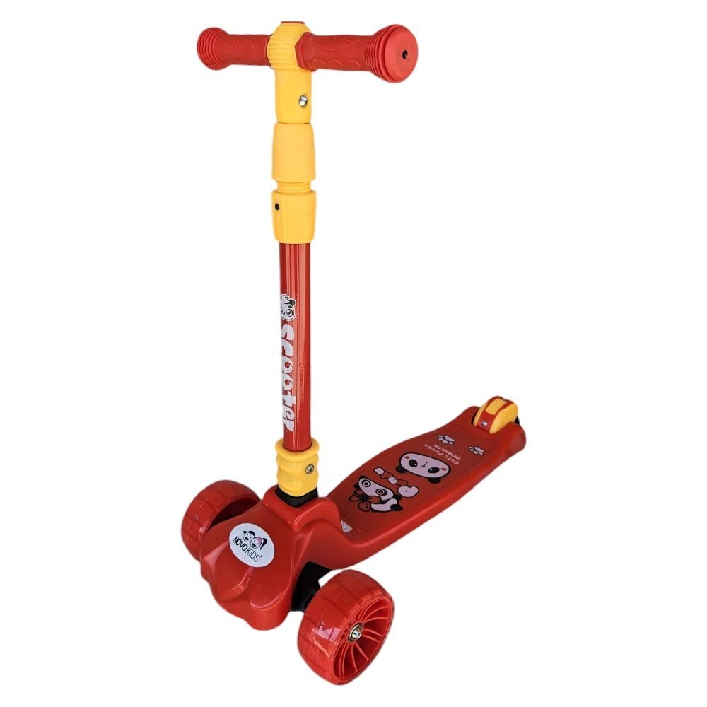 Novokids Trotineta pentru copii Mini Scooter 8020 Rosu cu roti luminoase din silicon melodii si lumini 3 roti pliabila maner reglabil pe inaltime greutate suportata 50 kg