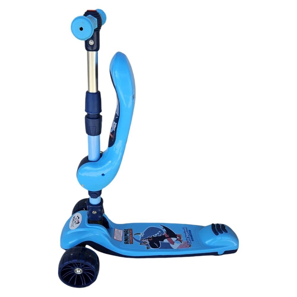 Novokids Trotineta pentru copii Mini Scooter 8130 Albastru 2 in 1 cu roti luminoase din silicon melodii 3 roti pliabila maner reglabil greutate suportata 50 kg