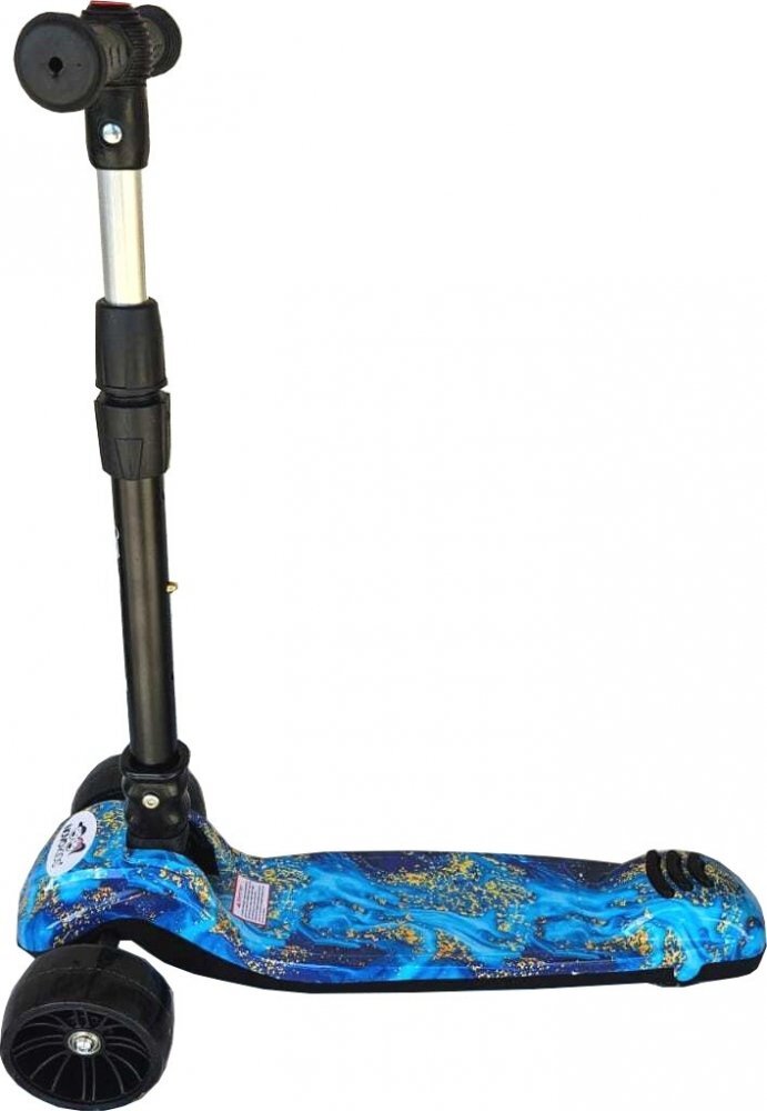 Novokids Trotineta pentru copii Mini Scooter 8150 Albastru cu roti luminoase din silicon melodii si lumini 3 roti pliabila maner reglabil pe inaltime greutate suportata 50 kg