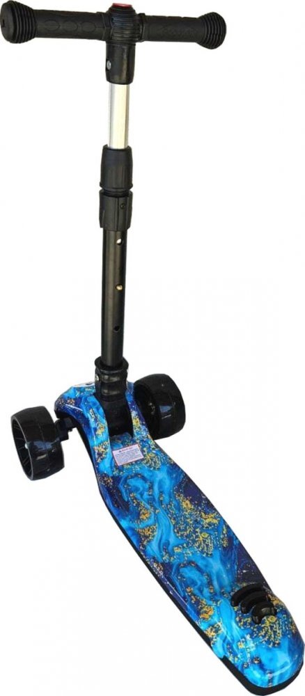 Novokids Trotineta pentru copii Mini Scooter 8150 Albastru cu roti luminoase din silicon melodii si lumini 3 roti pliabila maner reglabil pe inaltime greutate suportata 50 kg