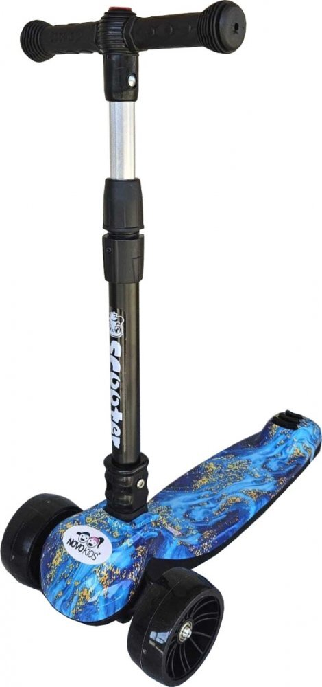 Novokids Trotineta pentru copii Mini Scooter 8150 Albastru cu roti luminoase din silicon melodii si lumini 3 roti pliabila maner reglabil pe inaltime greutate suportata 50 kg