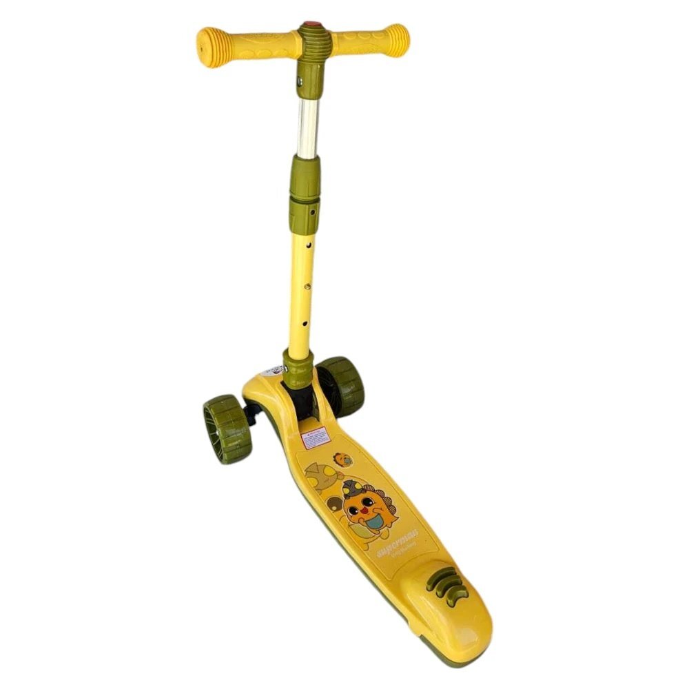 Novokids Trotineta pentru copii Mini Scooter 8150 Galben cu roti luminoase din silicon melodii si lumini 3 roti pliabila maner reglabil pe inaltime greutate suportata 50 kg