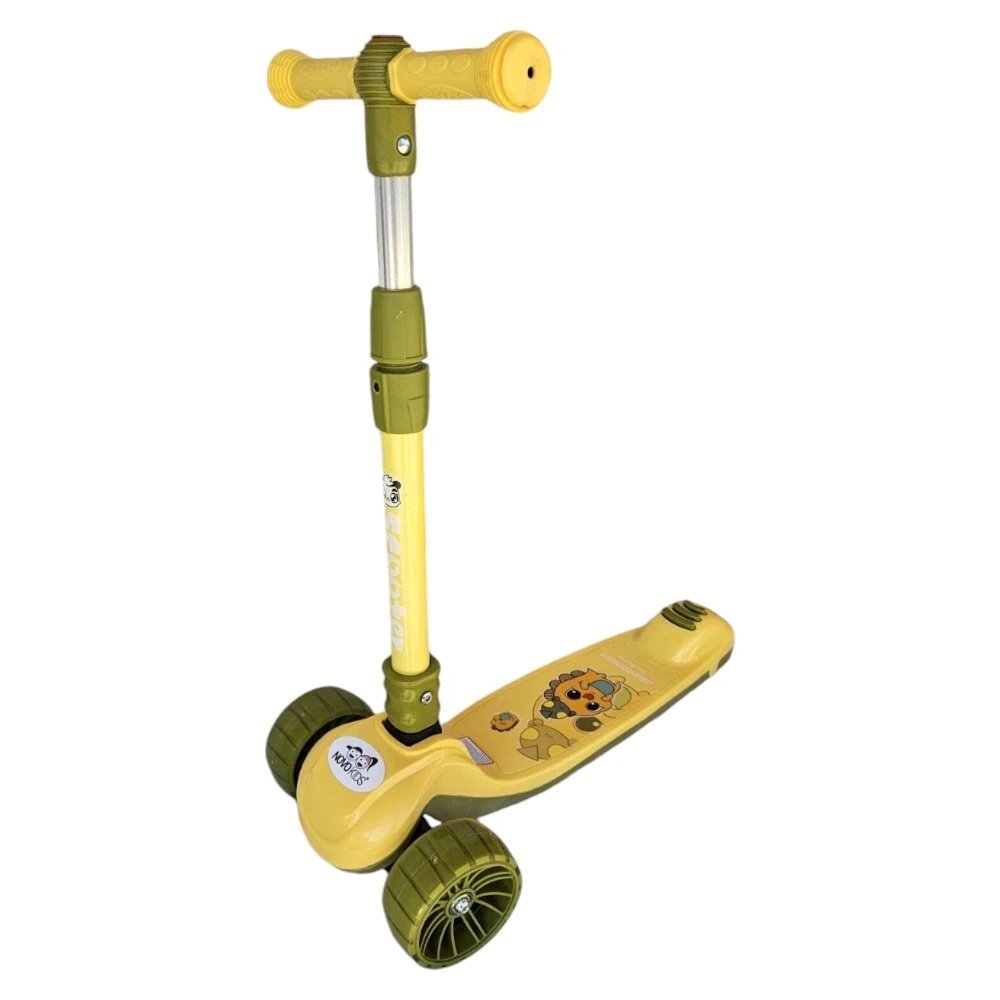 Novokids Trotineta pentru copii Mini Scooter 8150 Galben cu roti luminoase din silicon melodii si lumini 3 roti pliabila maner reglabil pe inaltime greutate suportata 50 kg