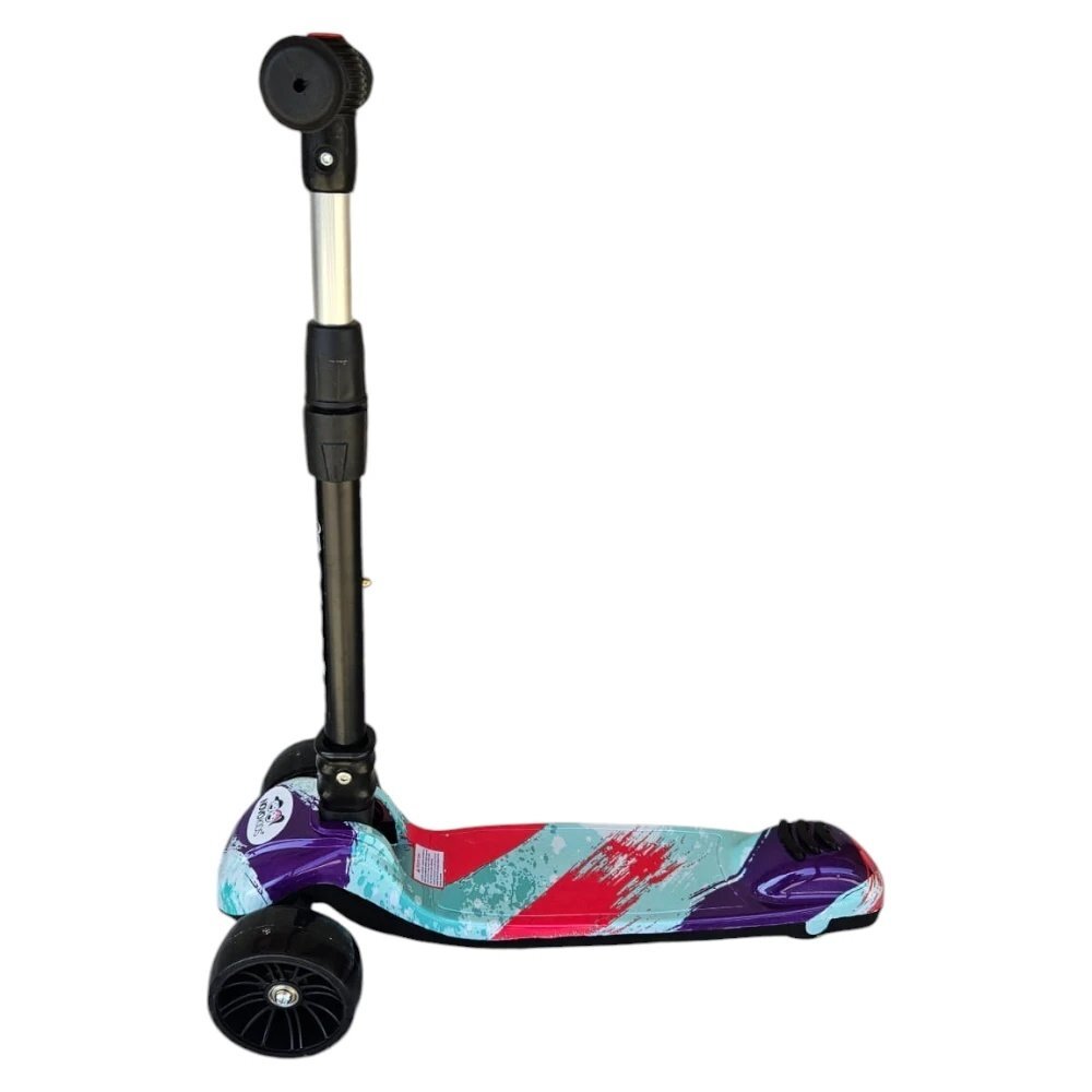 Novokids Trotineta pentru copii Mini Scooter 8150 Multicolor cu roti luminoase din silicon melodii si lumini 3 roti pliabila maner reglabil pe inaltime greutate suportata 50 kg