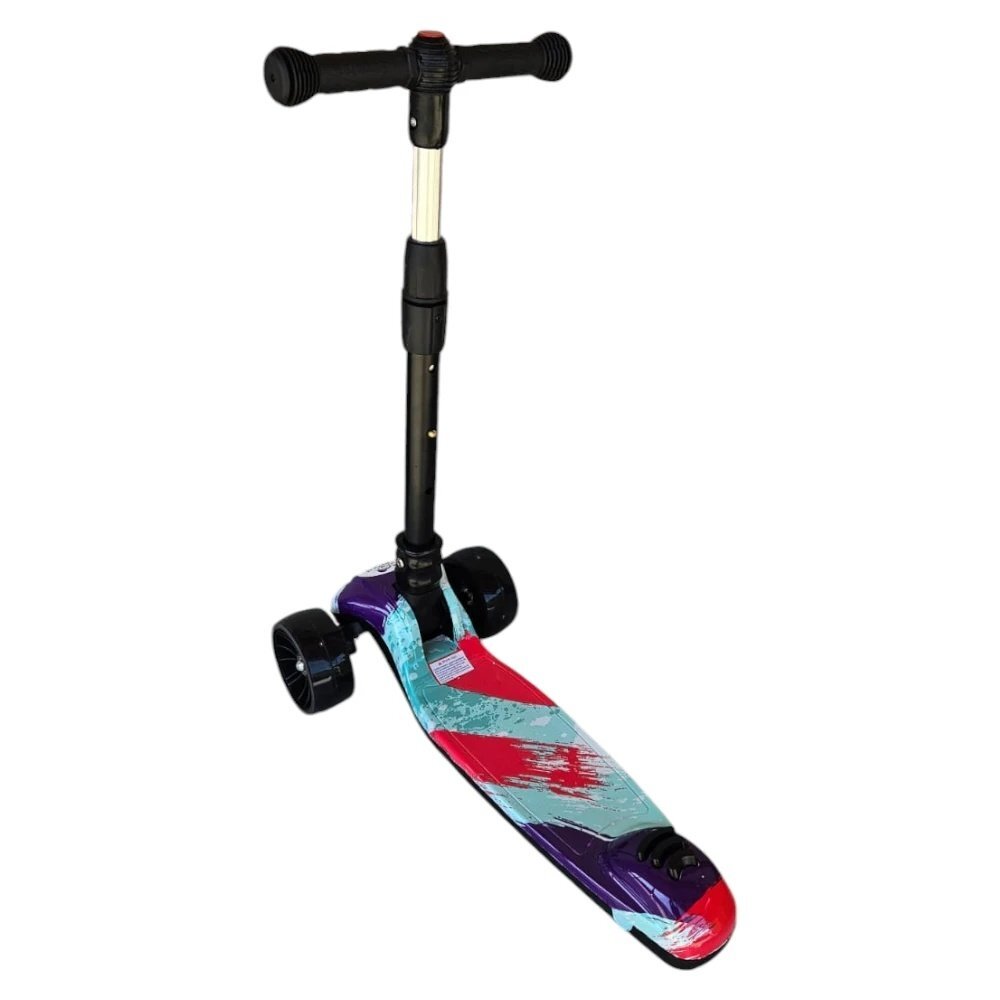Novokids Trotineta pentru copii Mini Scooter 8150 Multicolor cu roti luminoase din silicon melodii si lumini 3 roti pliabila maner reglabil pe inaltime greutate suportata 50 kg