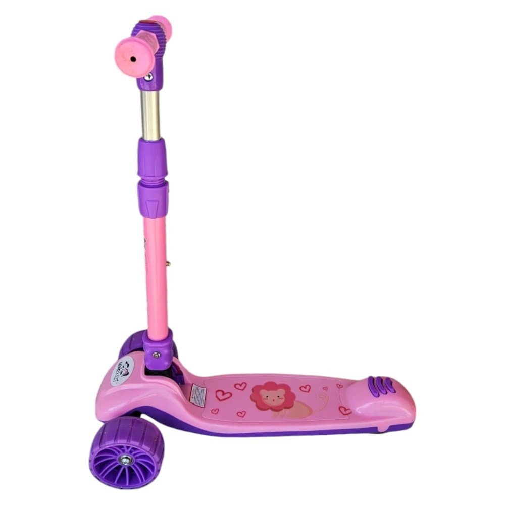 Novokids Trotineta pentru copii Mini Scooter 8150 Roz cu roti luminoase din silicon melodii si lumini 3 roti pliabila maner reglabil pe inaltime greutate suportata 50 kg