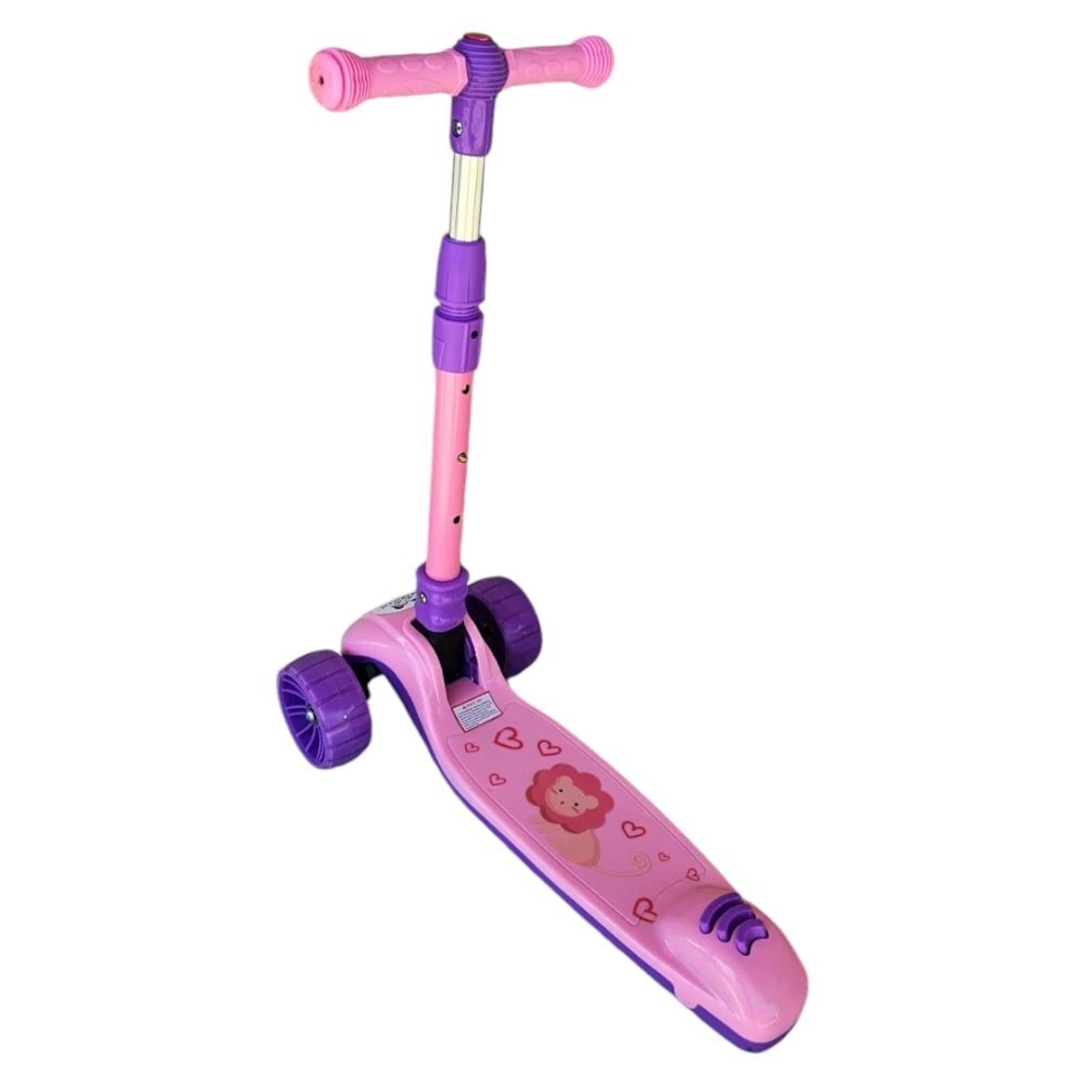 Novokids Trotineta pentru copii Mini Scooter 8150 Roz cu roti luminoase din silicon melodii si lumini 3 roti pliabila maner reglabil pe inaltime greutate suportata 50 kg