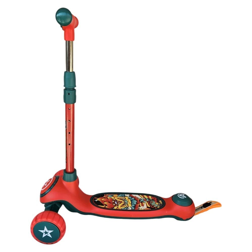 Novokids Trotineta pentru copii Mini Scooter 9080 Rosu cu roti luminoase din silicon melodii si lumini 3 roti pliabila maner reglabil pe inaltime greutate suportata 50 kg