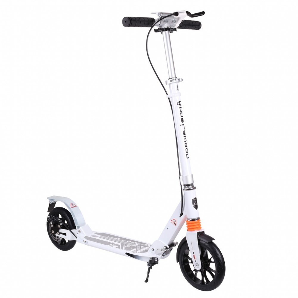 Novokids Trotineta pentru copii Plexus Evo Pro Alb din aluminiu frana pe disc greutate suportata 100 kg frana si suspensie duble diametru roata 200 mm