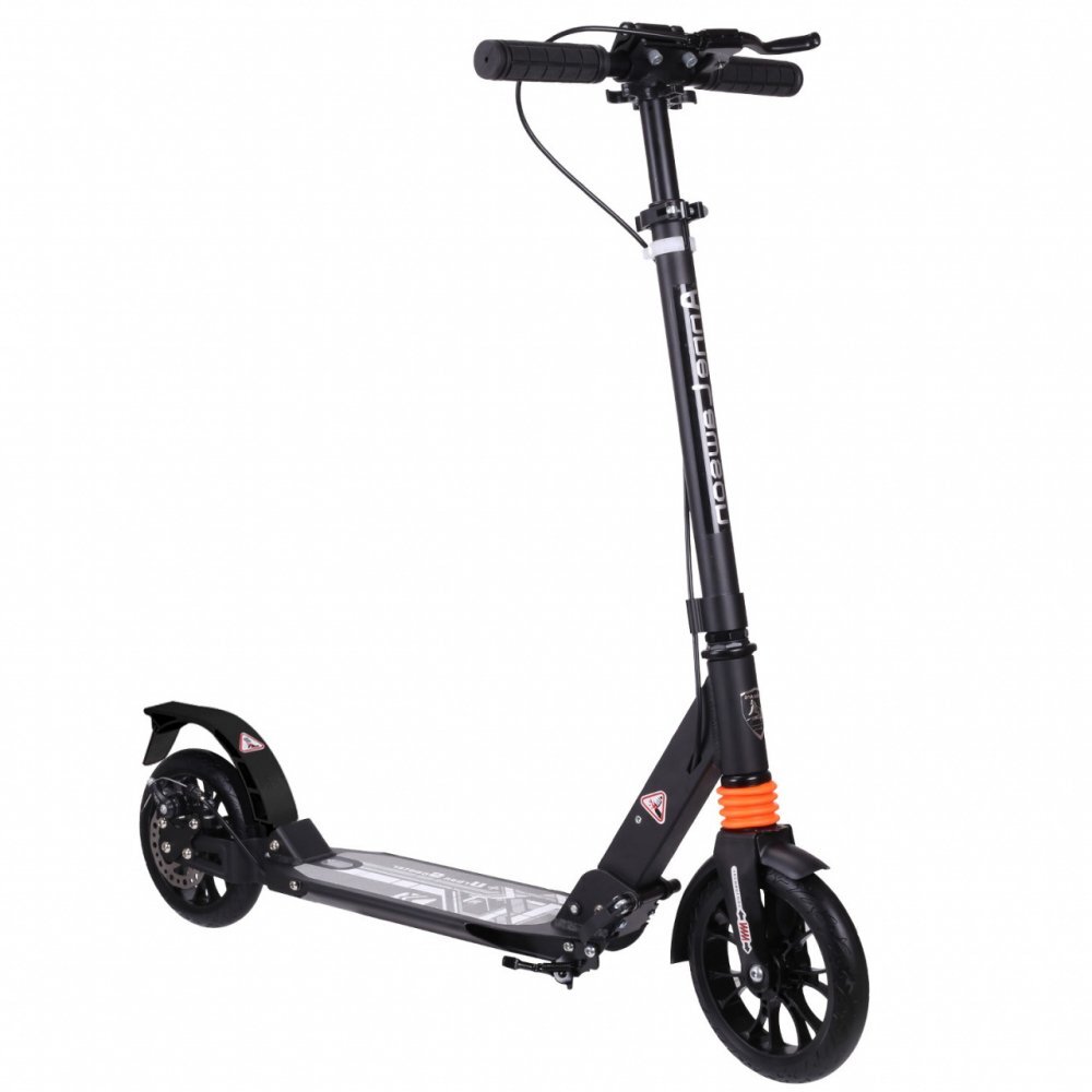Novokids Trotineta pentru copii Plexus Evo Pro Negru din aluminiu frana pe disc greutate suportata 100 kg frana si suspensie duble diametru roata 200 mm