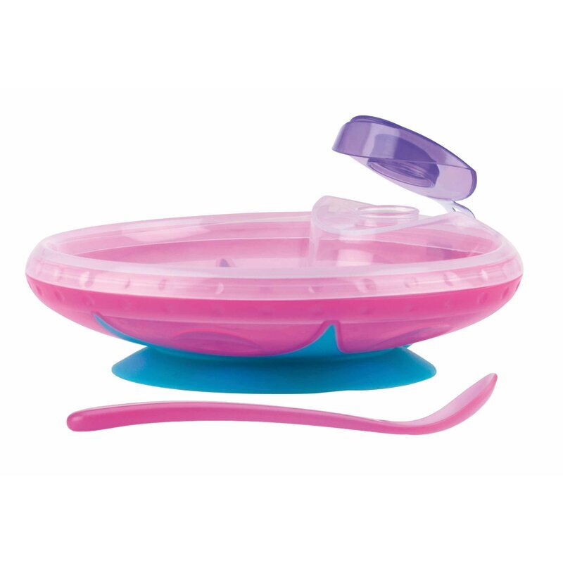 NUBY Bol cu ventuza si lingura 400 ml pink