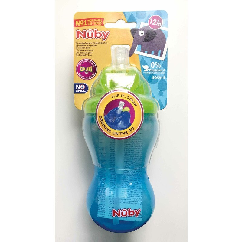 NUBY Cana cu pai anti-alunecare 360 ml 12 luni + Albastru