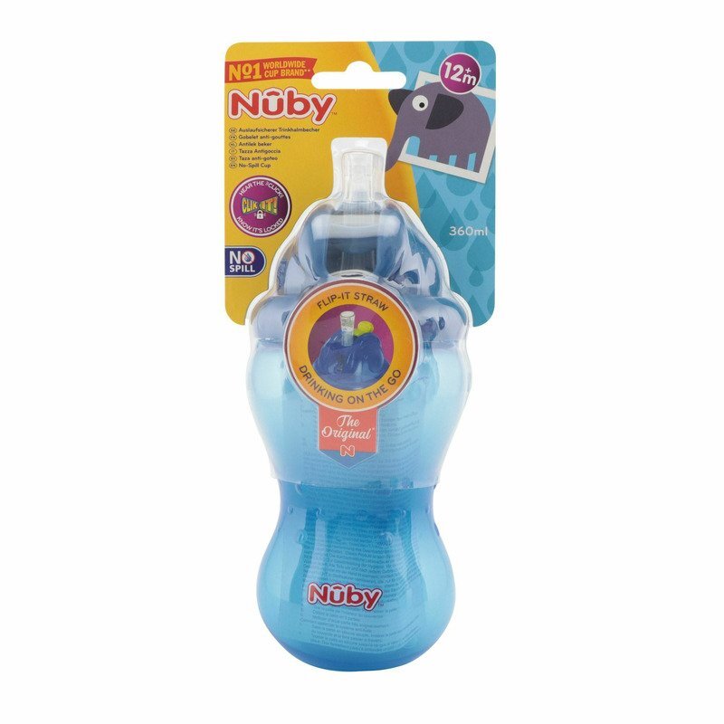 NUBY Cana cu pai anti-alunecare 360 ml 12 luni + Albastru inchis