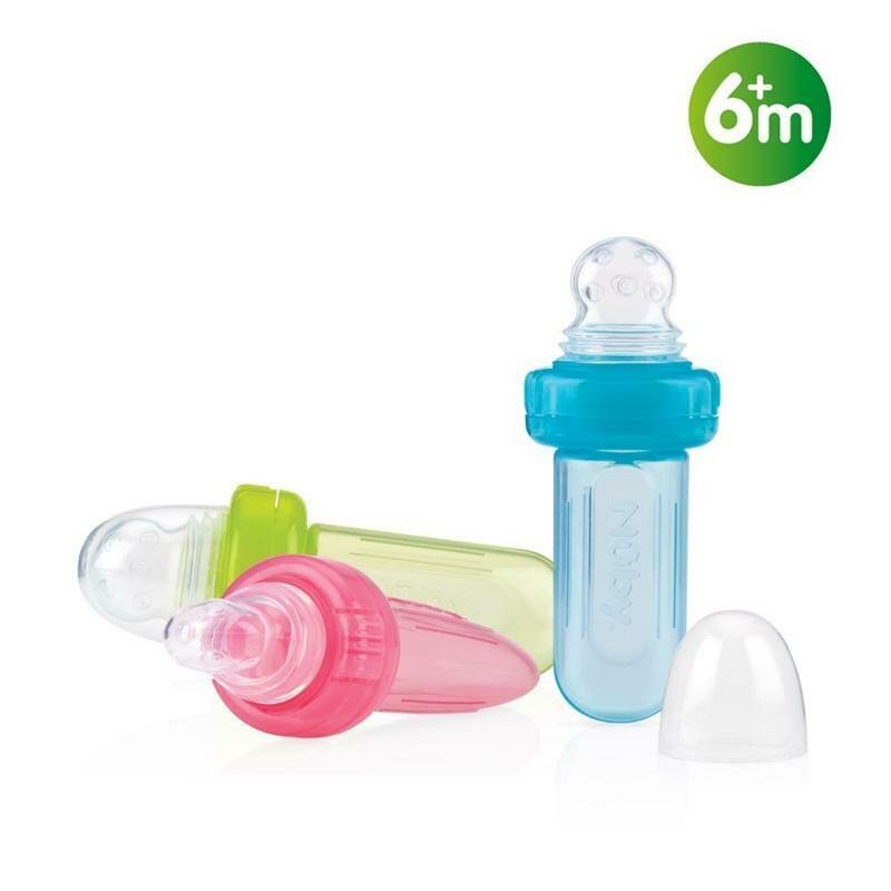 NUBY Dispozitiv de hranire pentru alimente lichide sau semi-solide silicon fara bpa 6 luni + albastru