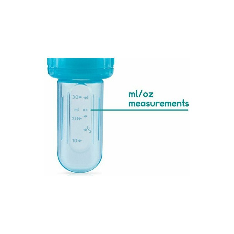 NUBY Dispozitiv de hranire pentru alimente lichide sau semi-solide silicon fara bpa 6 luni + albastru