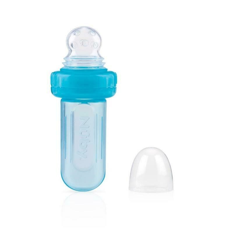 NUBY Dispozitiv de hranire pentru alimente lichide sau semi-solide silicon fara bpa 6 luni + albastru