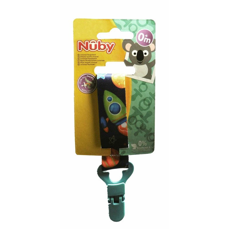 NUBY Lant suzeta textil fara bpa 0 luni + Flamingo albastru